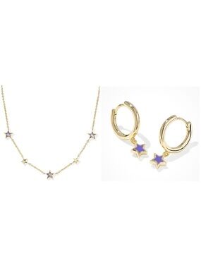 KENDRA SCOTT SET Purple Crystal & Enamel Stars 14K Gold Necklace & Earrings NWT